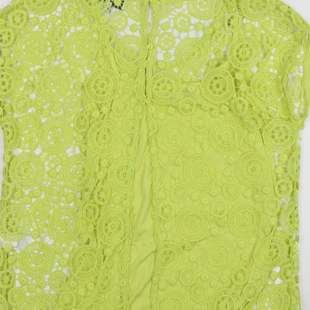 NEXT Womens Green Geometric Polyester Basic Blouse Size 10 Round Neck