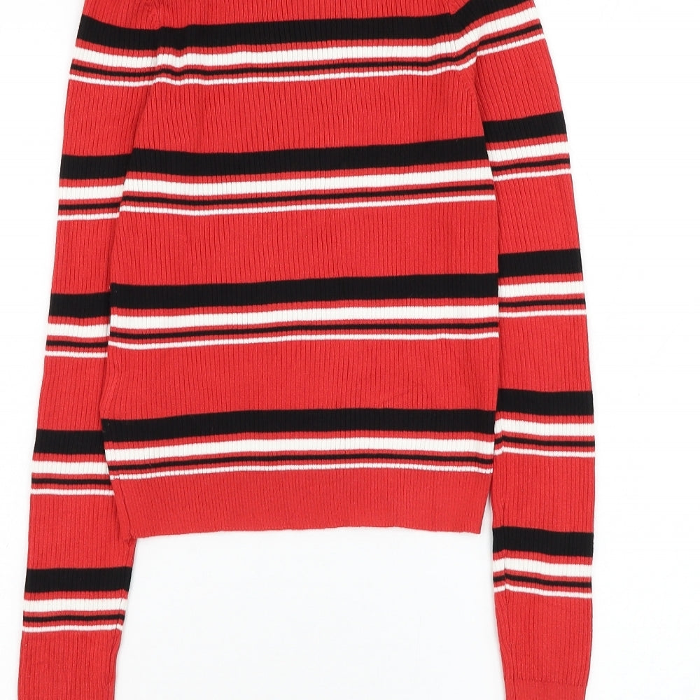 Divided by H&M Womens Red Mock Neck Striped Viscose Pullover Jumper Size S