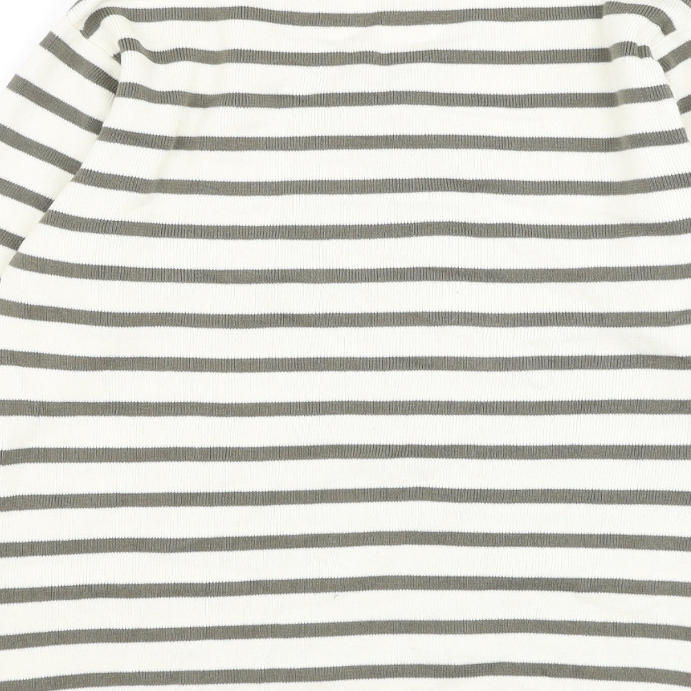Berkertex Womens White Round Neck Striped Cotton Pullover Jumper Size 10