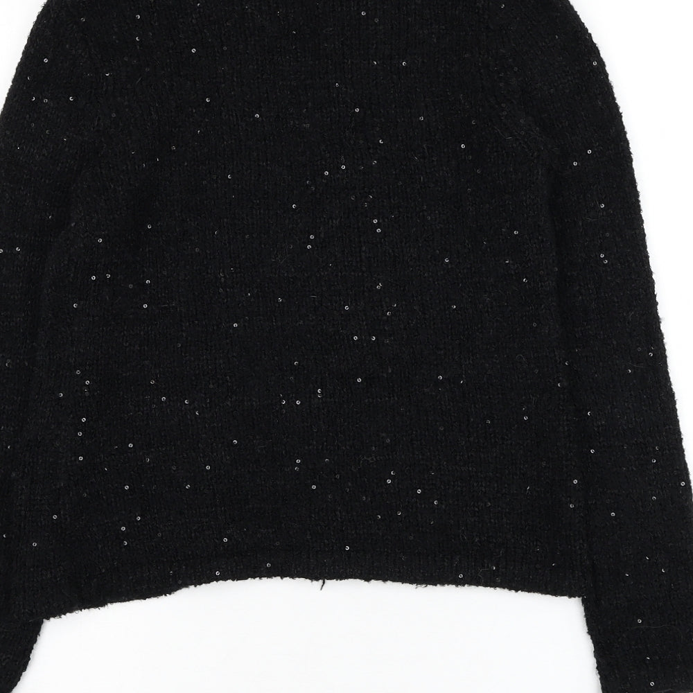 Preworn Womens Black Round Neck Polyester Cardigan Jumper Size 4