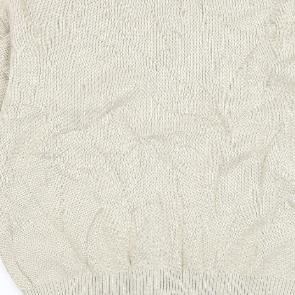 Merry Gold Womens Beige Round Neck Acrylic Pullover Jumper Size M - Flower