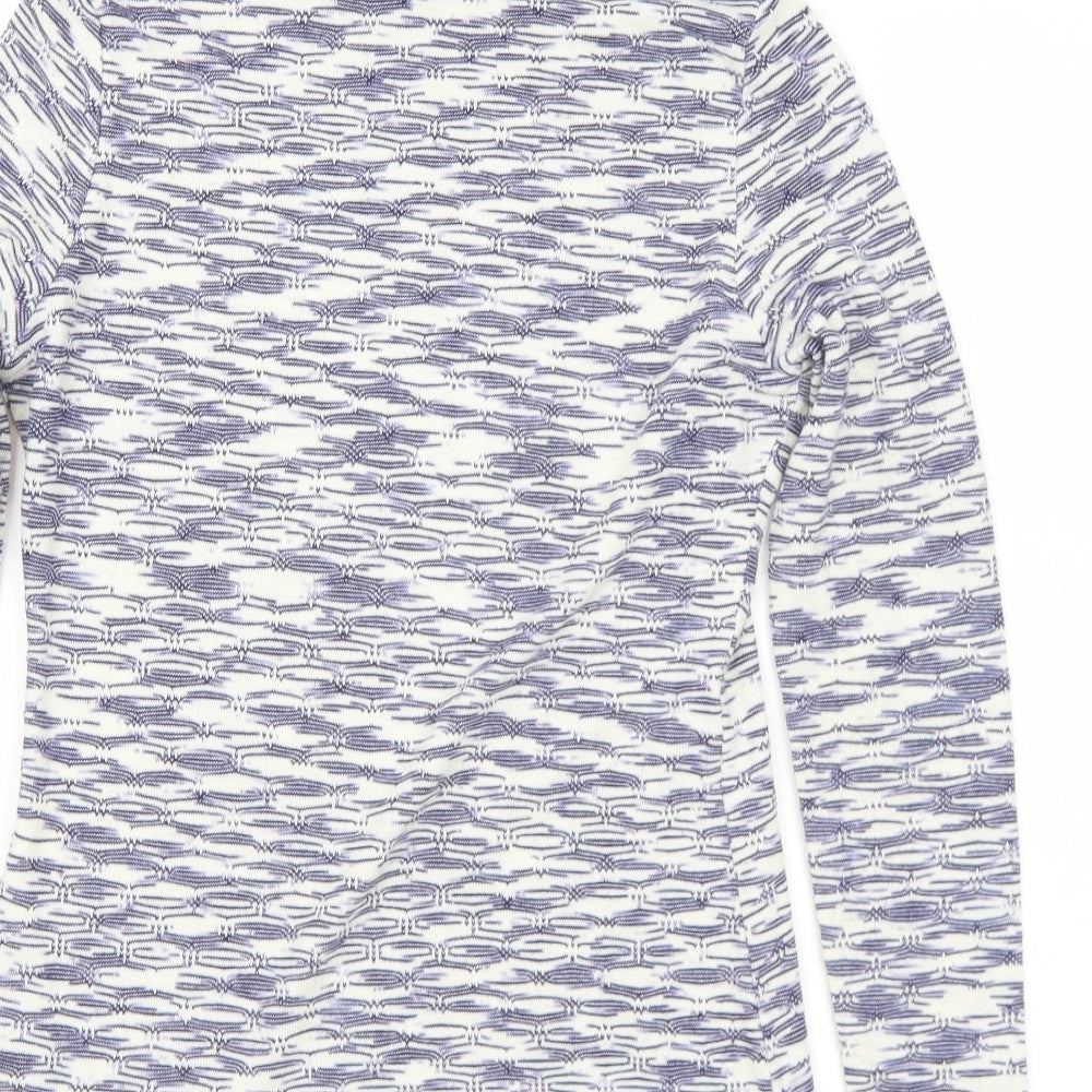 River Island Womens Blue Roll Neck Geometric Acrylic Pullover Jumper Size 8