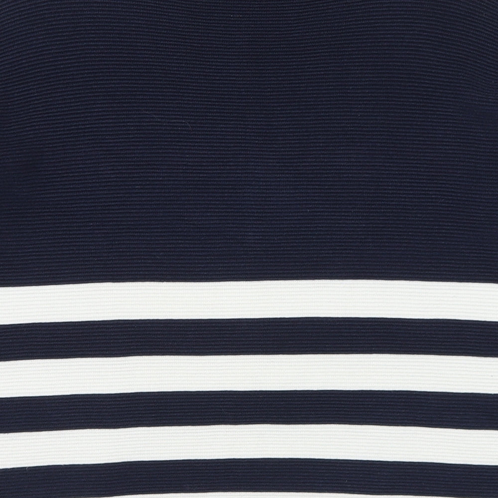 Wallis Womens Blue Mock Neck Striped Cotton Pullover Jumper Size S