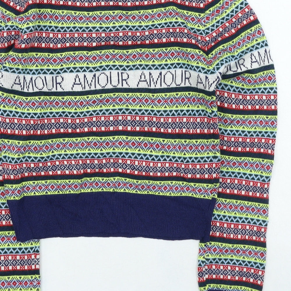 Topshop Womens Multicoloured High Neck Geometric Polyester Pullover Jumper Size 8