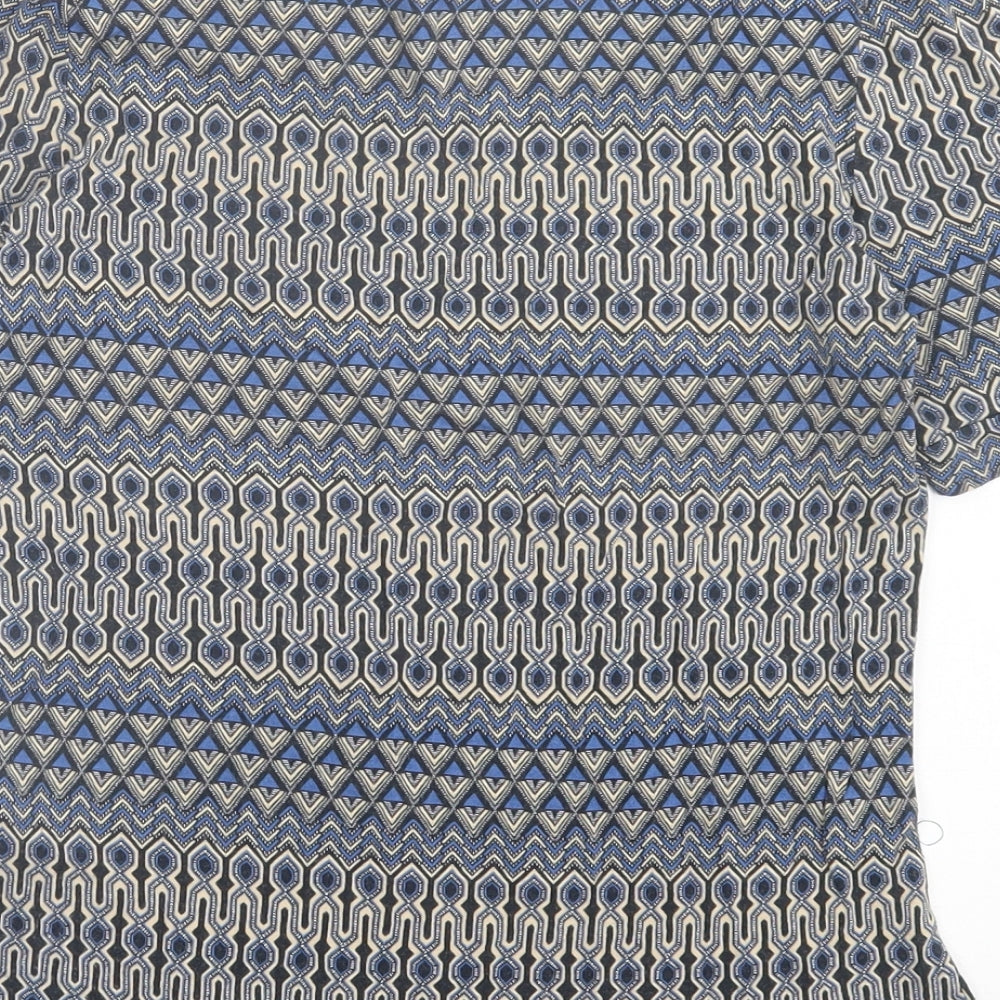 h7m Womens Blue Geometric Viscose Basic T-Shirt Size S Crew Neck