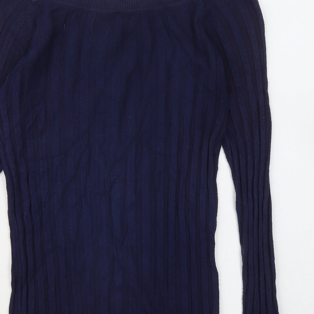 New Look Womens Blue Round Neck Striped Viscose Pullover Jumper Size 8
