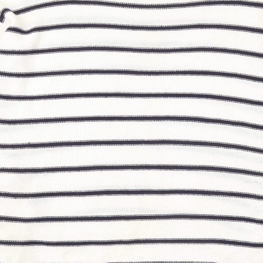 Lottie Womens White Round Neck Striped Acrylic Pullover Jumper Size 12
