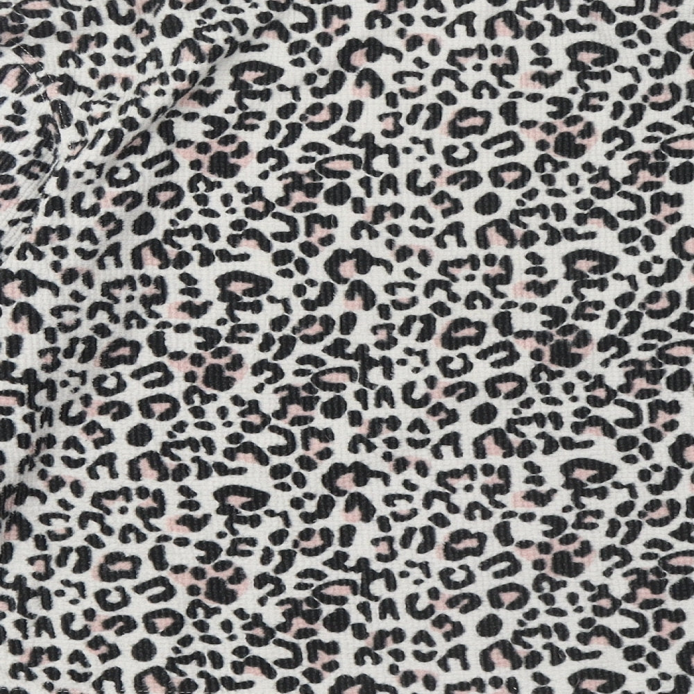 Dorothy Perkins Womens White Round Neck Animal Print Polyester Pullover Jumper Size M