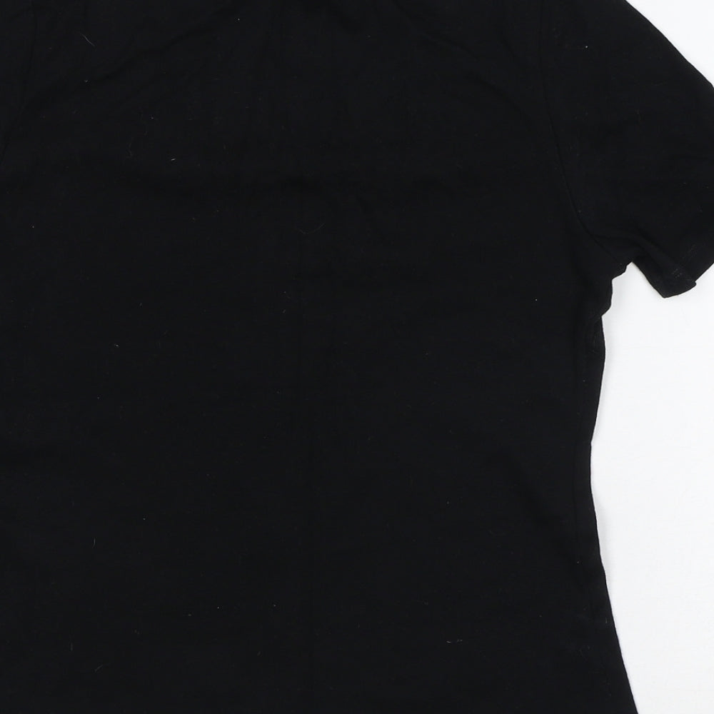 Preworn Womens Black Geometric Cotton Basic T-Shirt Size 14 V-Neck