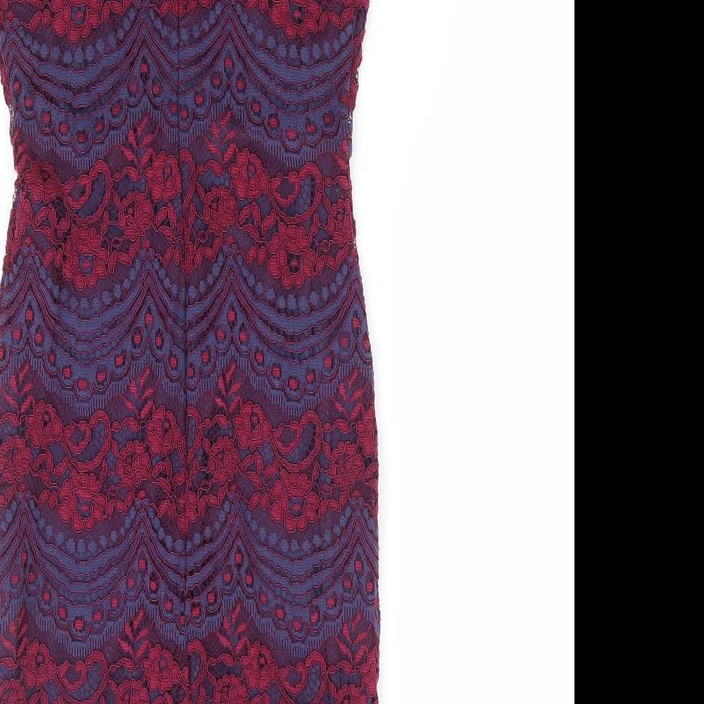New Look Womens Multicoloured Floral Nylon Bodycon Size 8 Square Neck Zip
