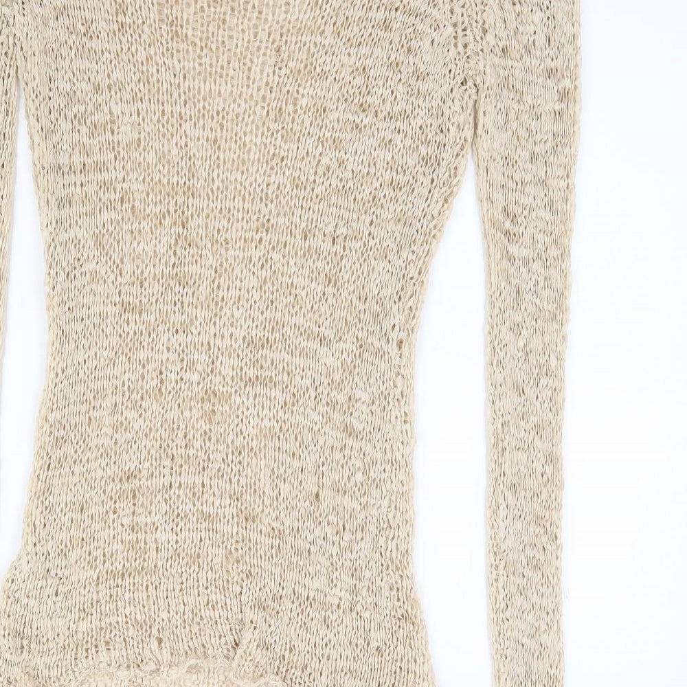 BHS Womens Beige V-Neck Acrylic Pullover Jumper Size 14