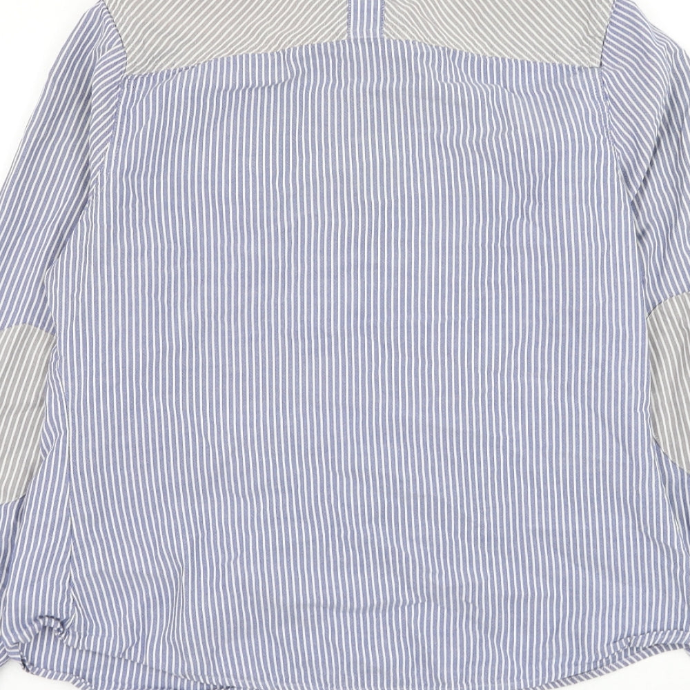 NEXT Womens Blue Striped Cotton Basic Button-Up Size 12 Collared