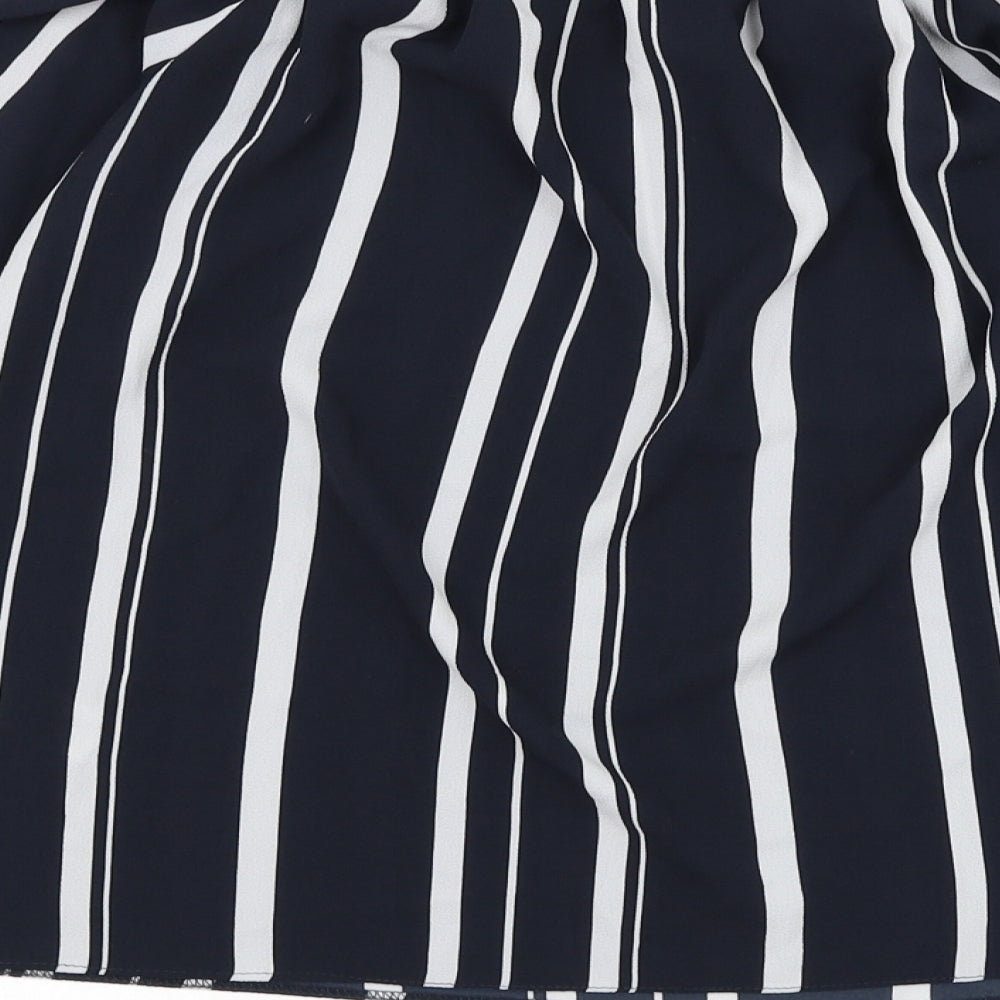 Wallis Womens Blue Striped Polyester Basic Blouse Size M Square Neck