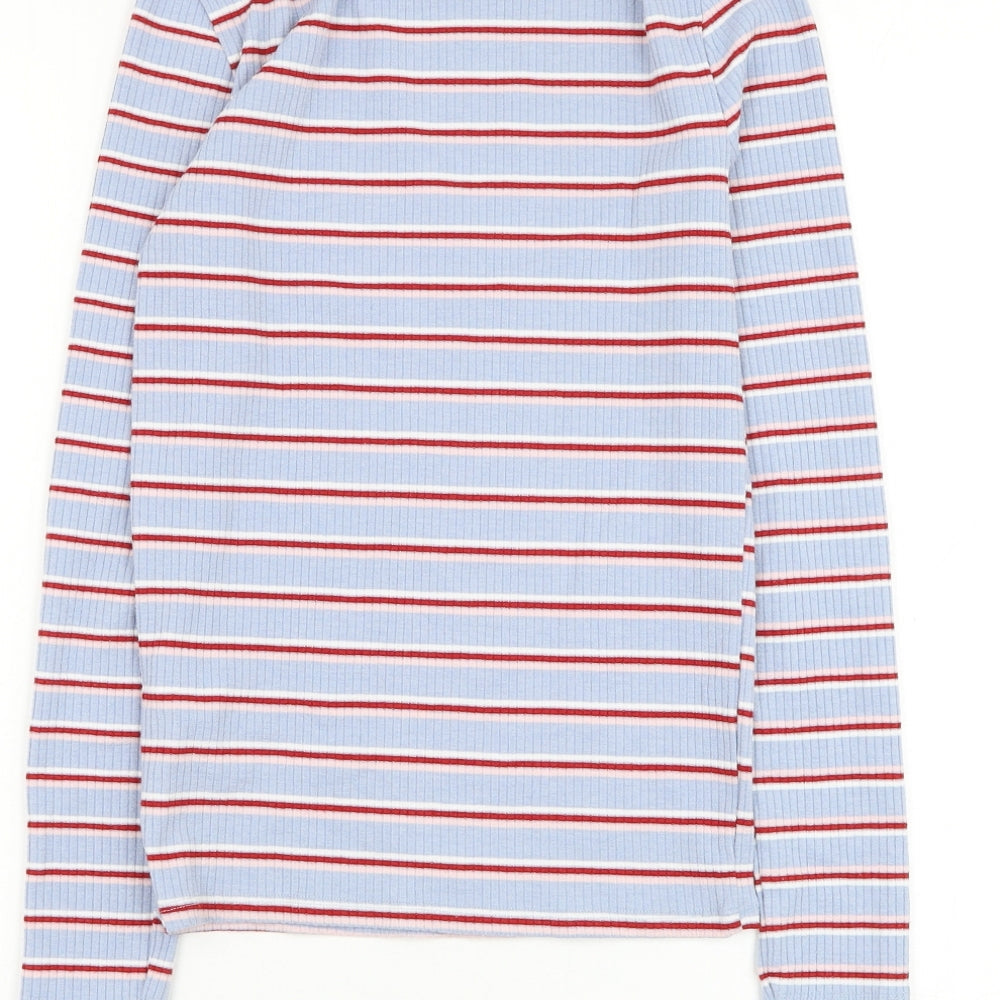New Look Womens Blue Round Neck Striped Polyester Pullover Jumper Size 8