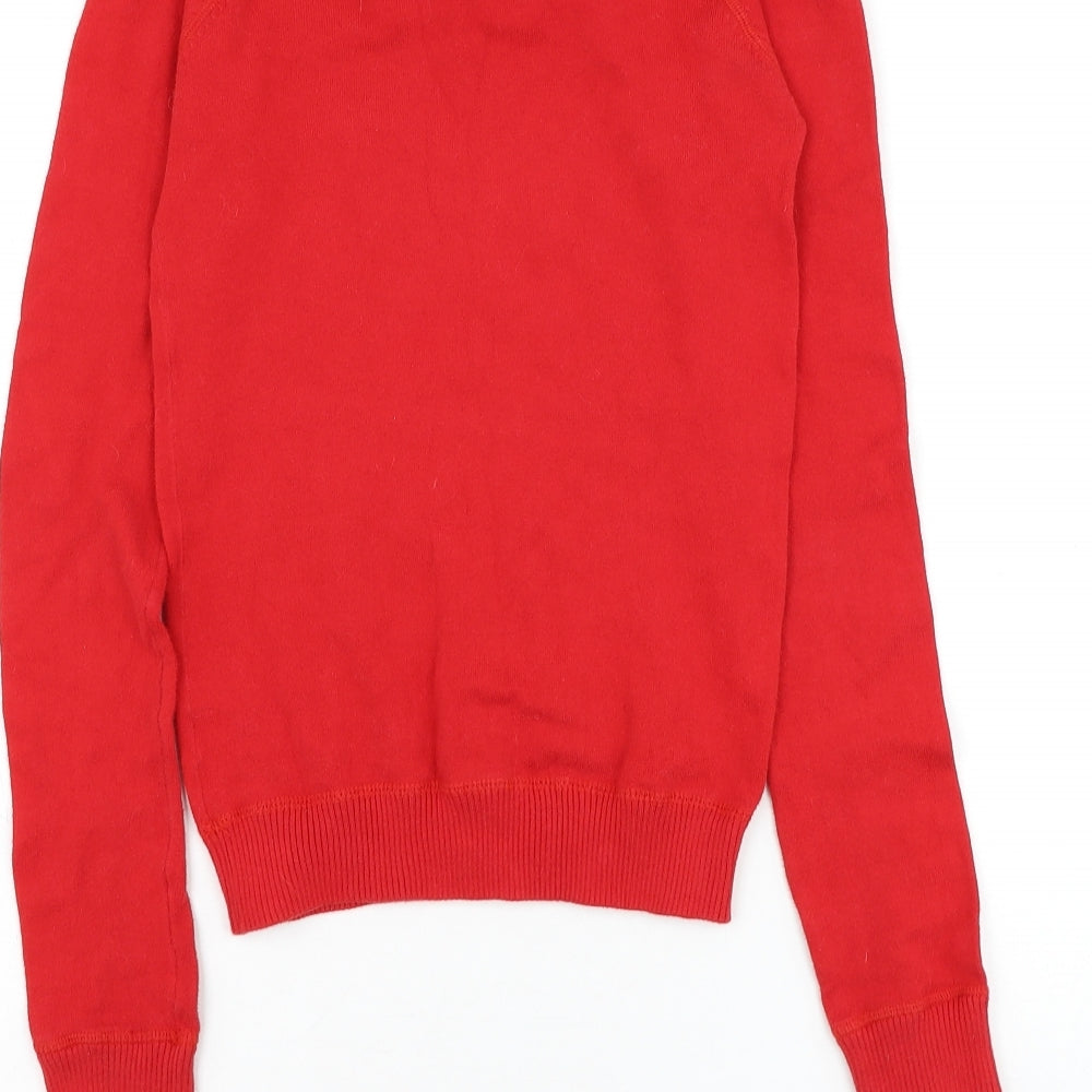 Mew Womens Red Round Neck Cotton Pullover Jumper Size S