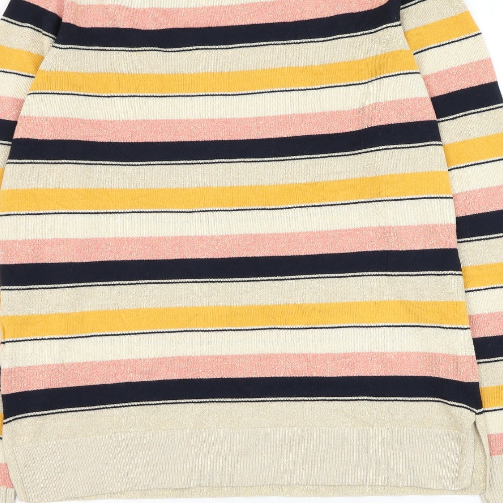 NEXT Womens Gold Round Neck Striped Polyester Pullover Jumper Size 8