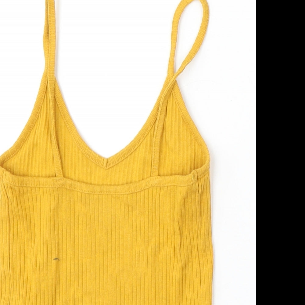 Topshop Womens Yellow Round Neck Cotton Vest Jumper Size 6