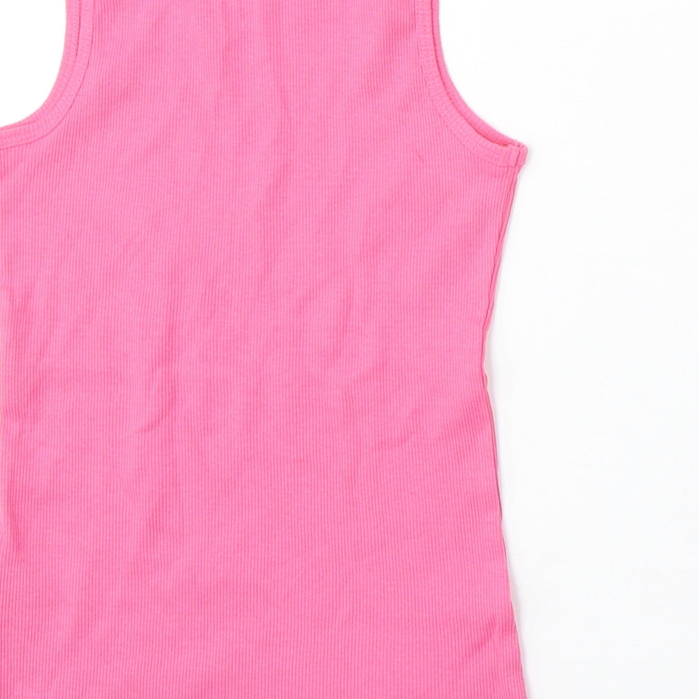 Miss Evie Girls Pink Polyester Basic Tank Size 9-10 Years Round Neck