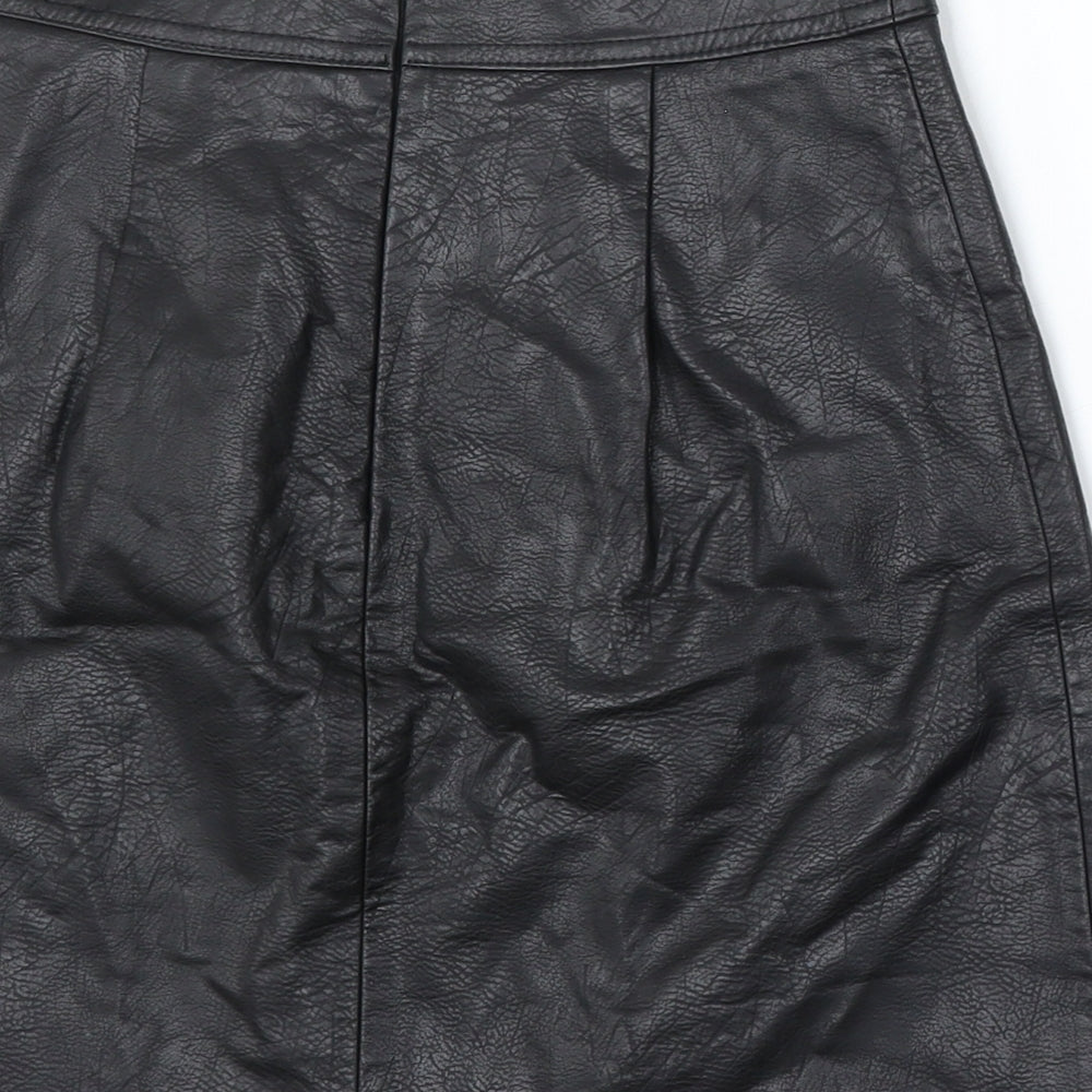 Stradivarius Womens Black Polyurethane A-Line Skirt Size 4