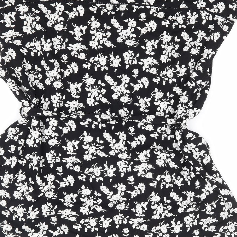 JoJo Maman Bébé Womens Black Floral Viscose Jersey Blouse Size M V-Neck
