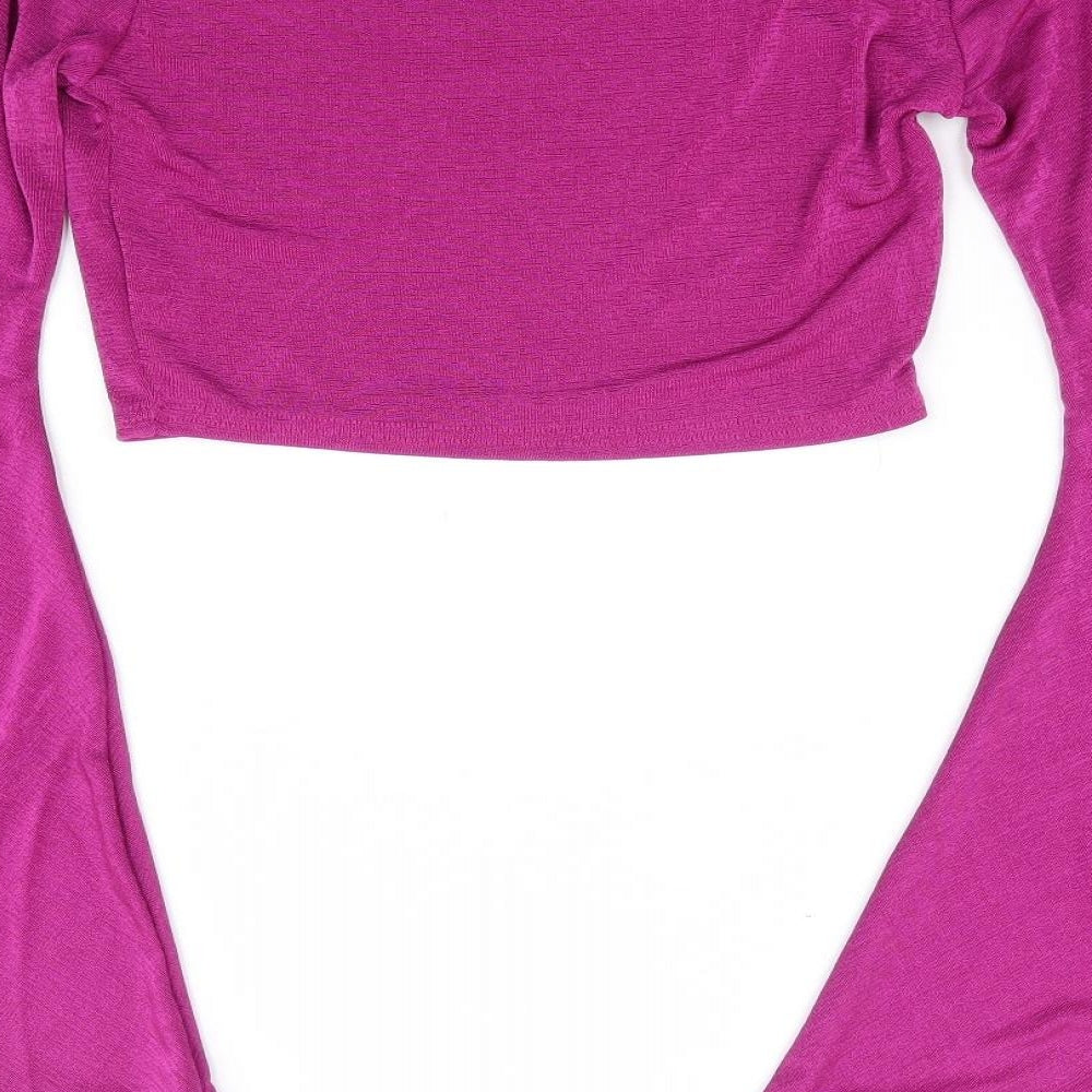 Nasty Gal Womens Purple Polyester Cropped T-Shirt Size 6 V-Neck