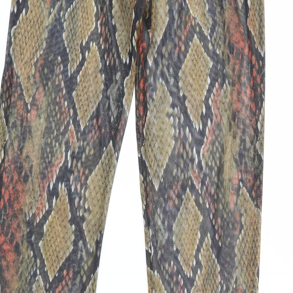 PRETTYLITTLETHING Womens Green Animal Print Polyester Trousers Size 4 L33 in Regular