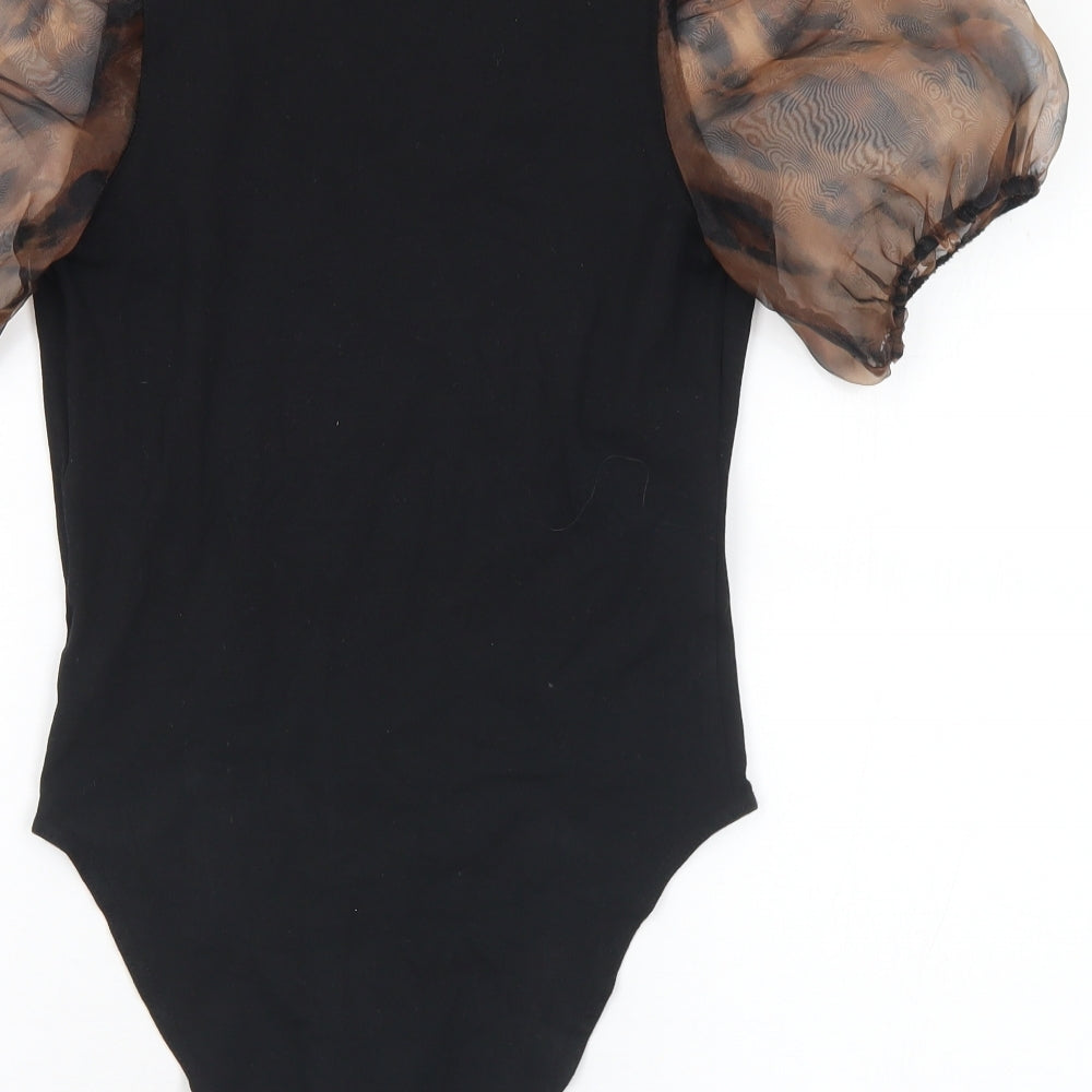 Preworn Womens Black Animal Print Polyester Bodysuit One-Piece Size M