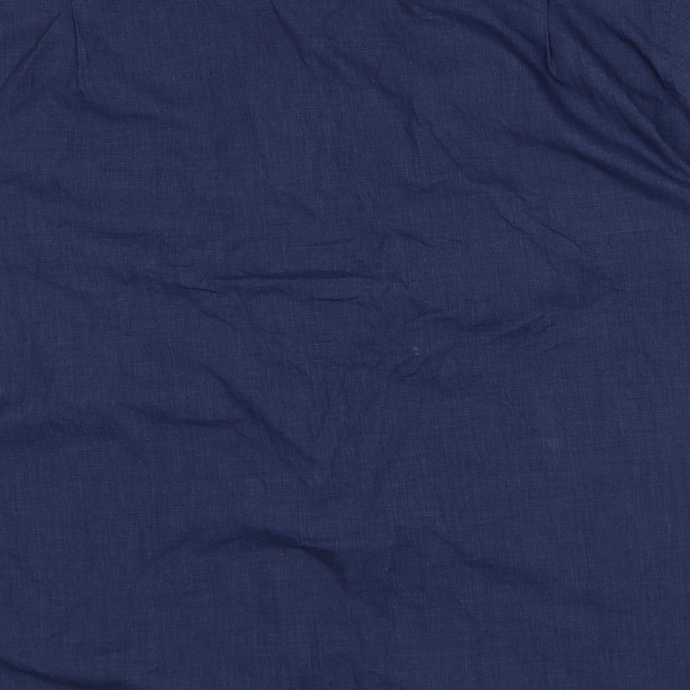 Florence and Fred Mens Blue Geometric Polyester Button-Up Size L Collared