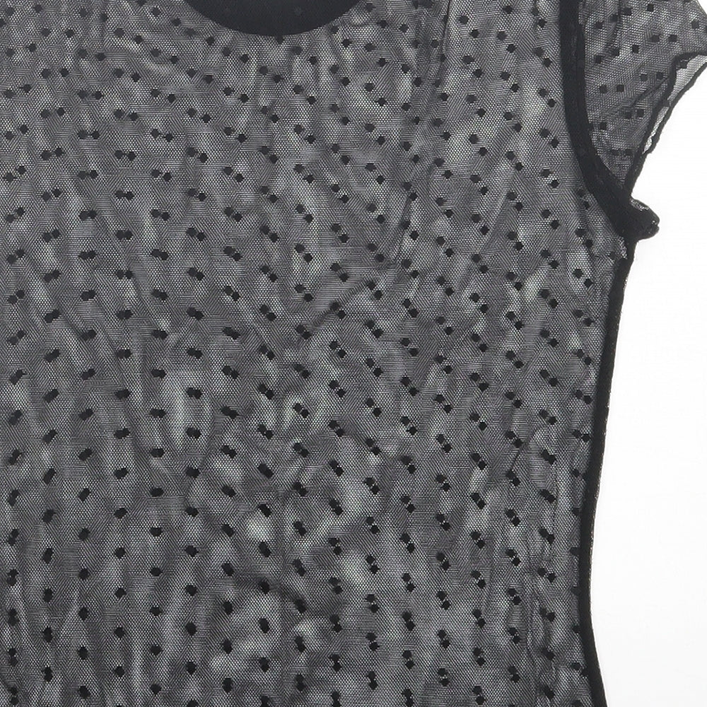 Light Before Dark Womens Black Polka Dot Polyester Cropped T-Shirt Size XS Crew Neck