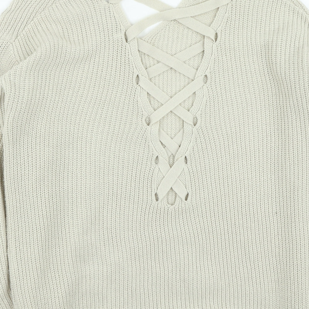 NEXT Womens Beige V-Neck Acrylic Pullover Jumper Size 8
