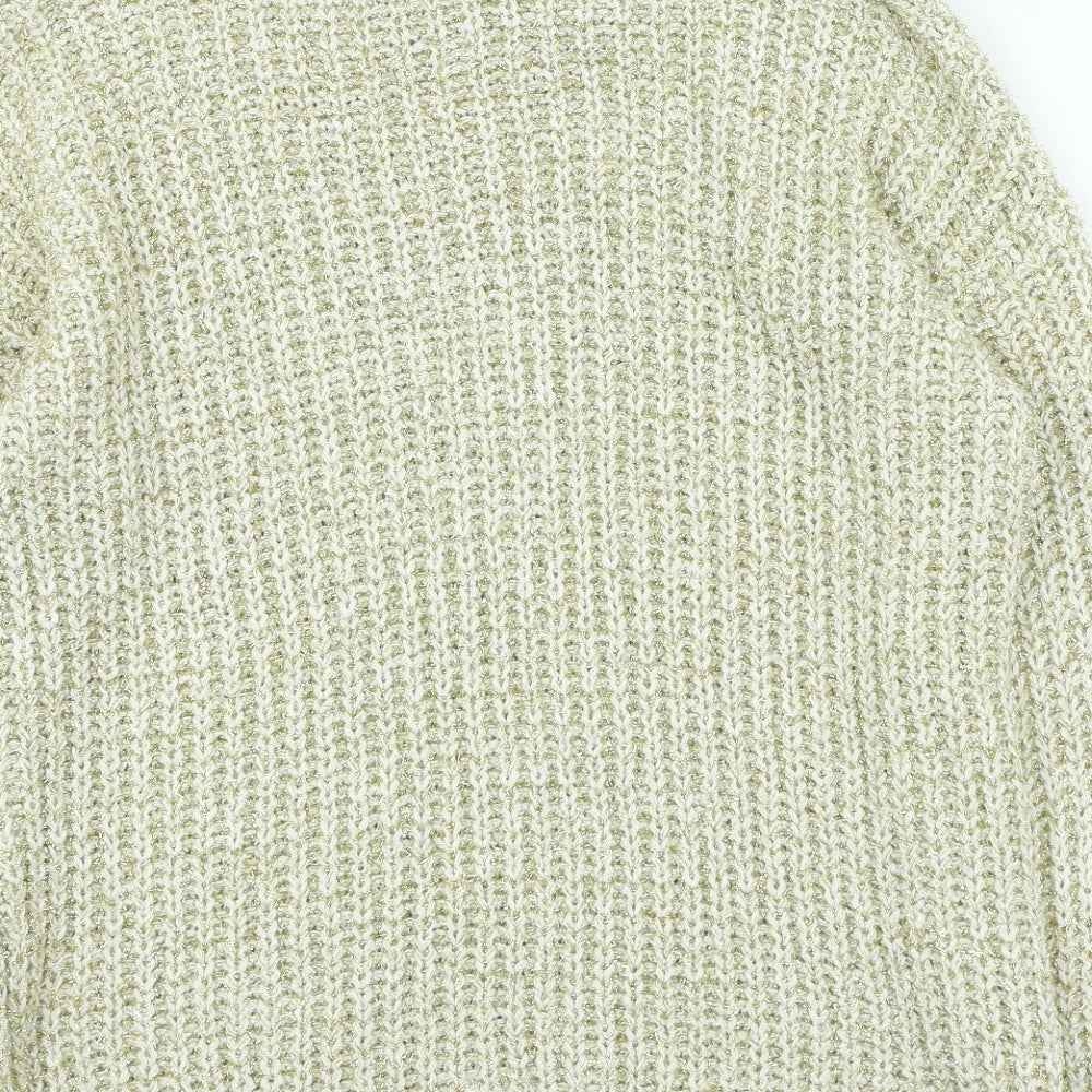 peacoks Womens Gold Round Neck Acrylic Pullover Jumper Size S
