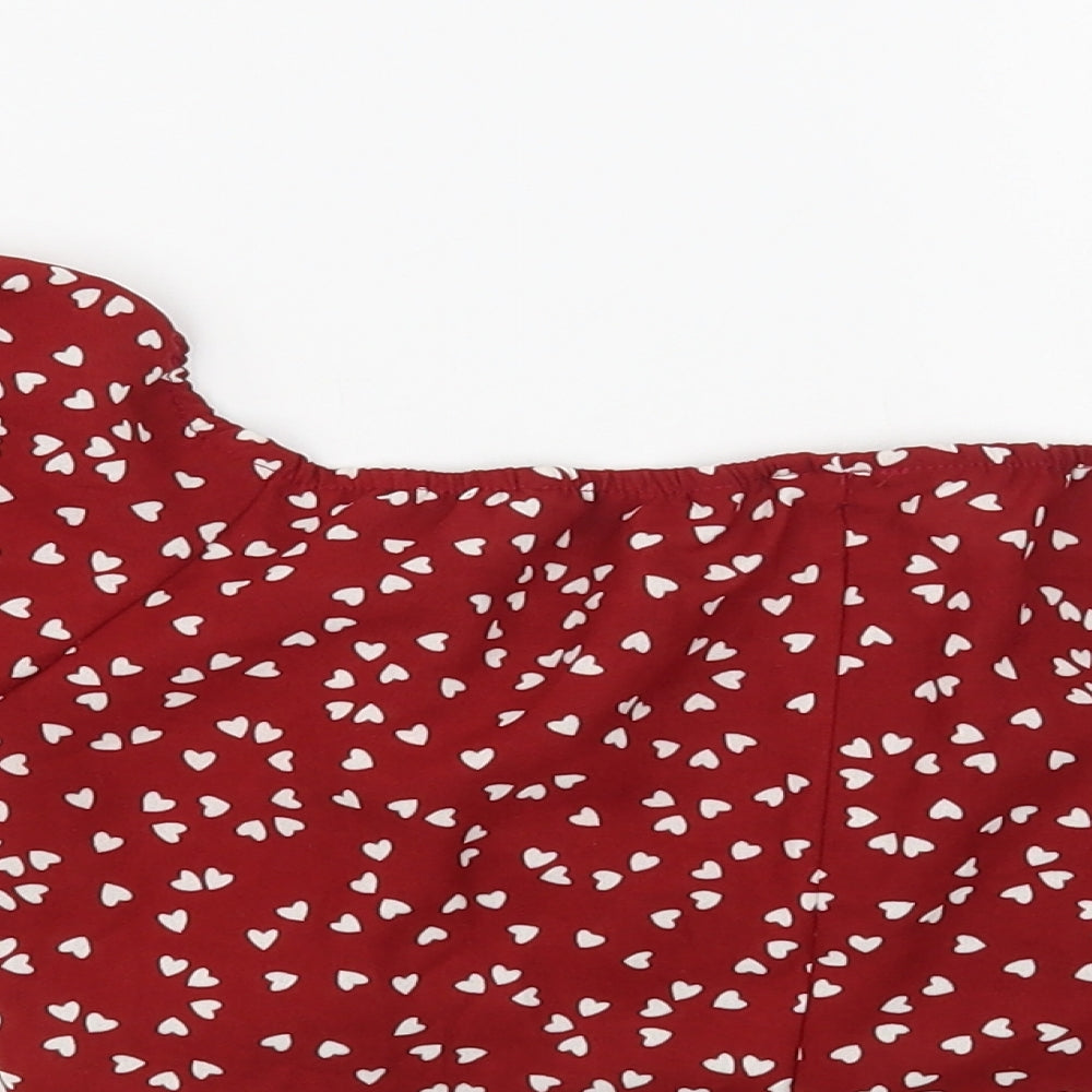 SHEIN Womens Red Geometric Polyester Cropped Blouse Size XS Off the Shoulder - Heart Print