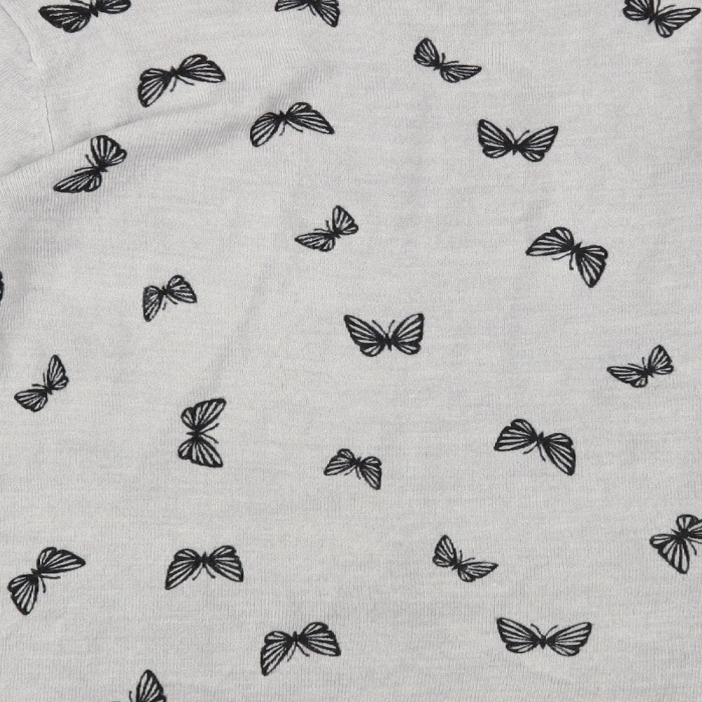 Marks & Spencer Womens Grey Crew Neck Geometric Acrylic Pullover Jumper Size 12 - Butterfly Print