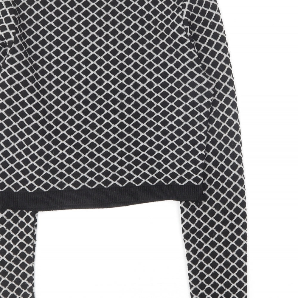 Missguided Womens Black Round Neck Argyle/Diamond Acrylic Pullover Jumper Size S - Cropped