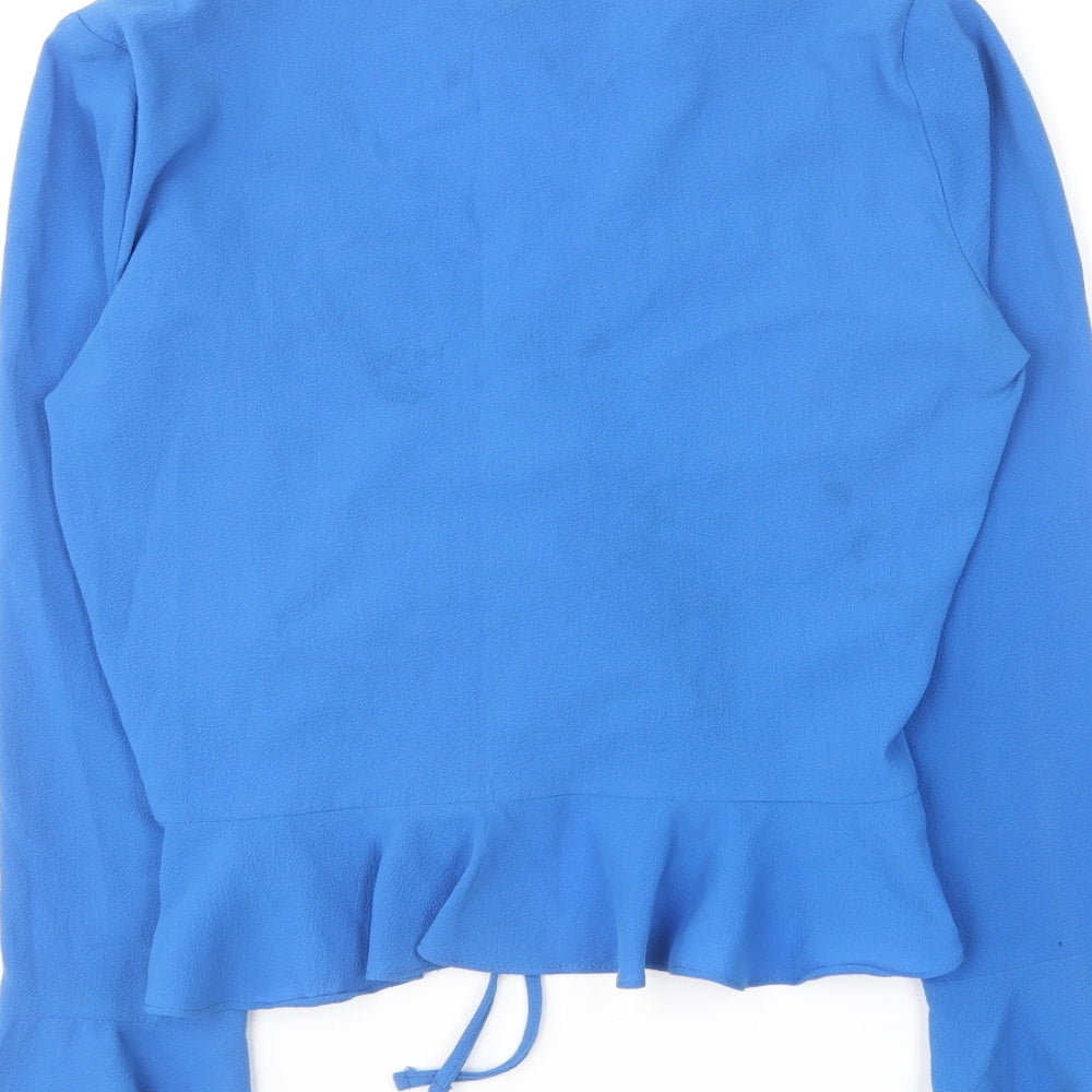Topshop Womens Blue Polyester Basic Blouse Size 6 V-Neck