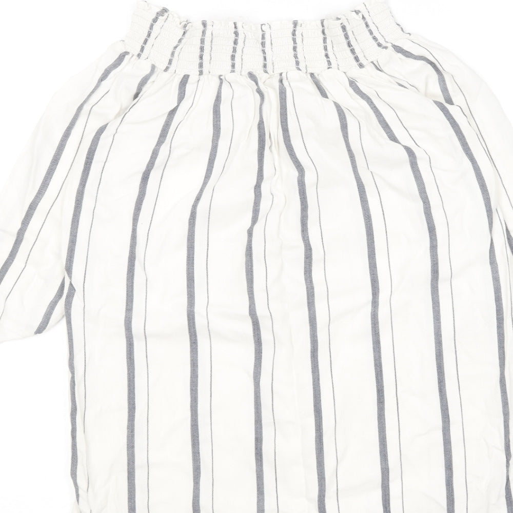 River Island Womens Ivory Striped Viscose Basic Blouse Size 6 Off the Shoulder
