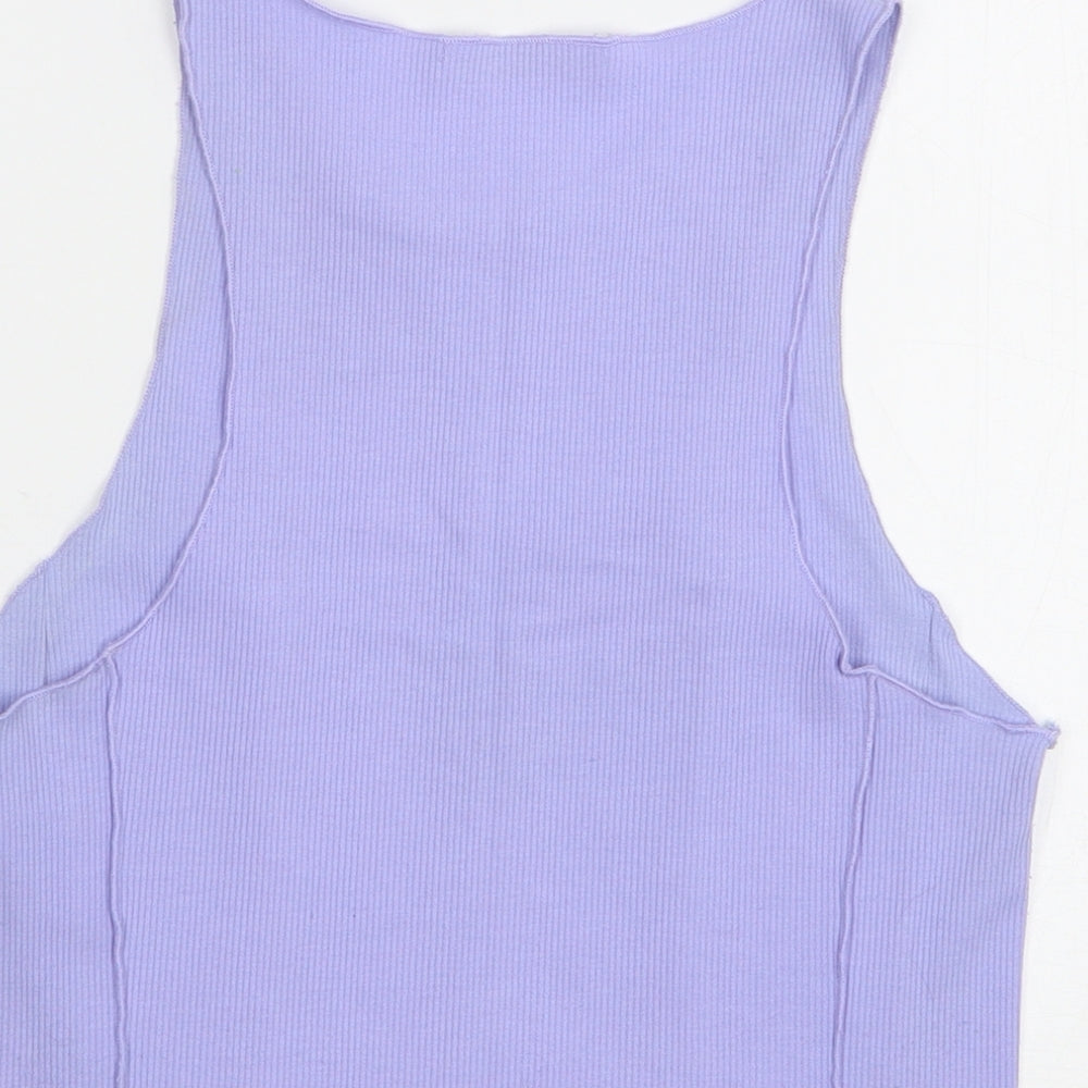 Pull&Bear Womens Purple Polyester Cropped Tank Size L Round Neck