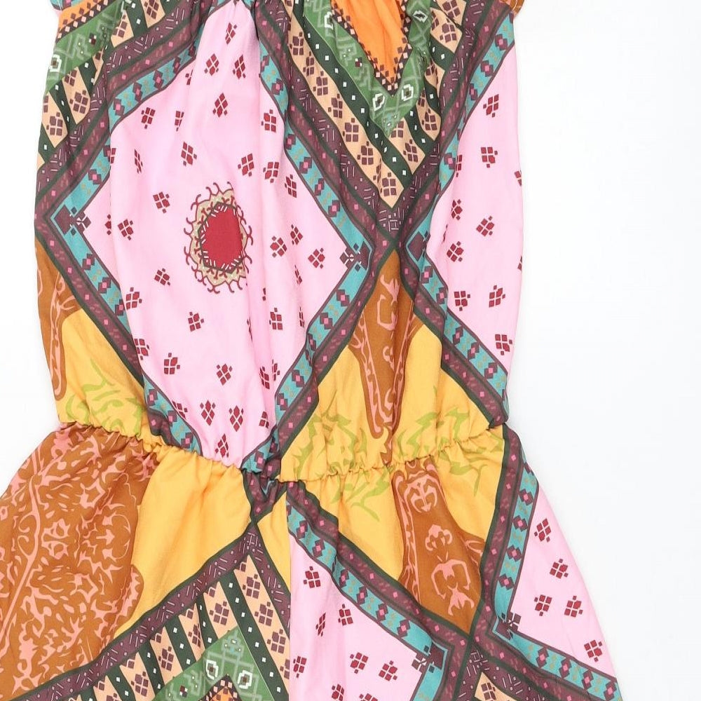 Preworn Womens Orange Geometric Polyester Playsuit One-Piece Size L Pullover
