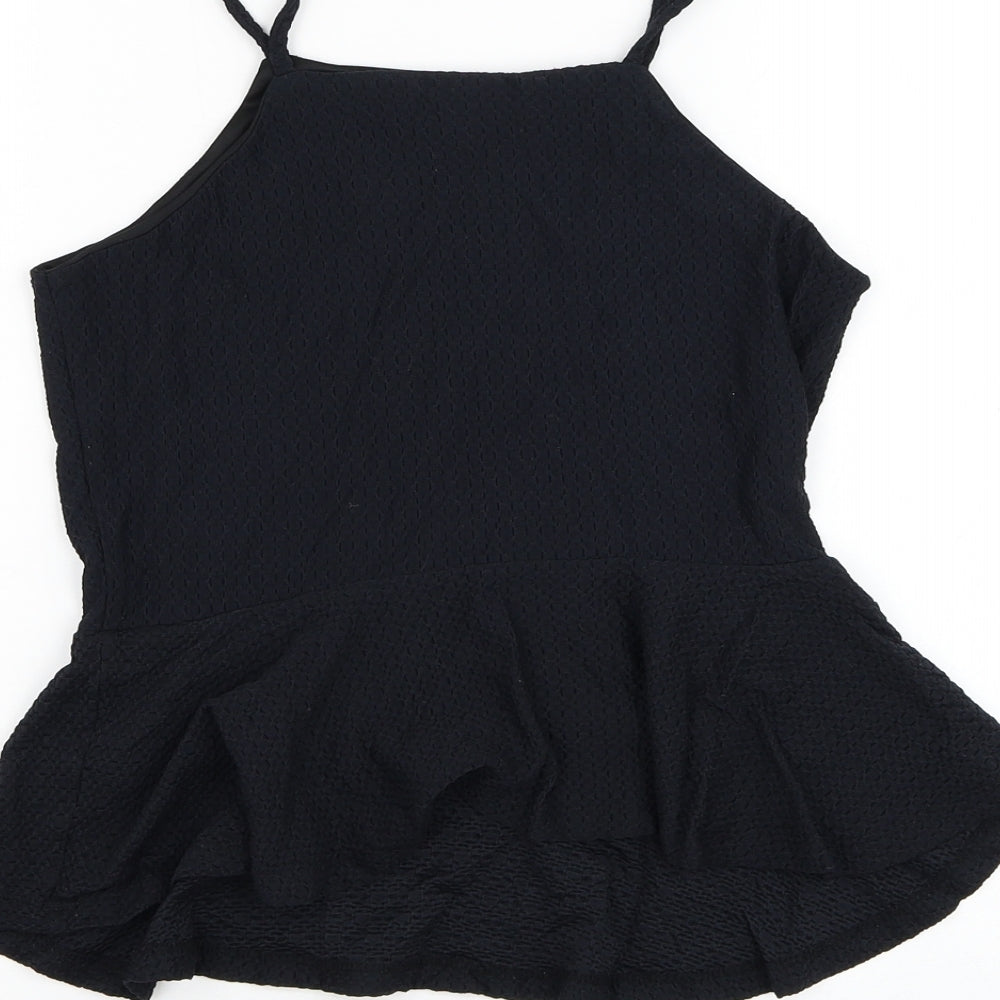 Topshop Womens Black Nylon Basic Tank Size 10 Round Neck