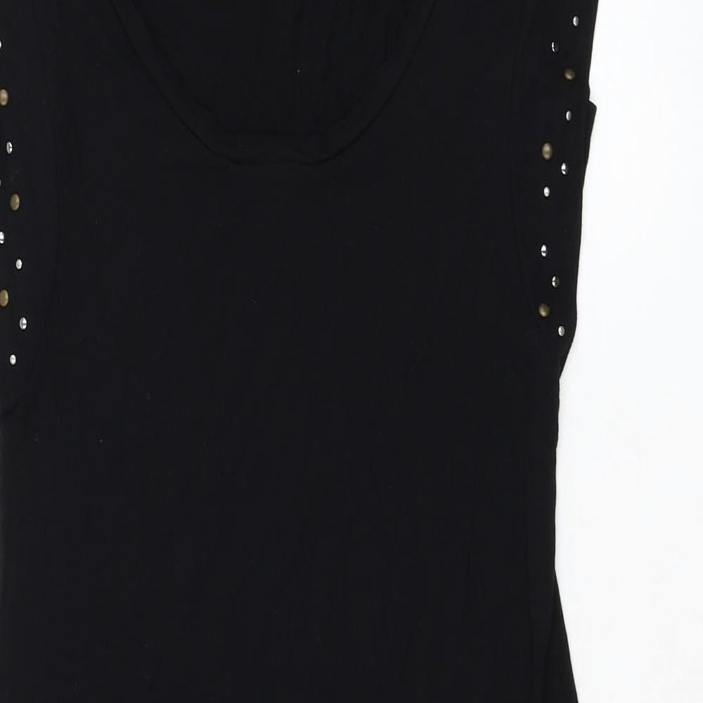 Warehouse Womens Black Viscose Basic T-Shirt Size 10 Round Neck