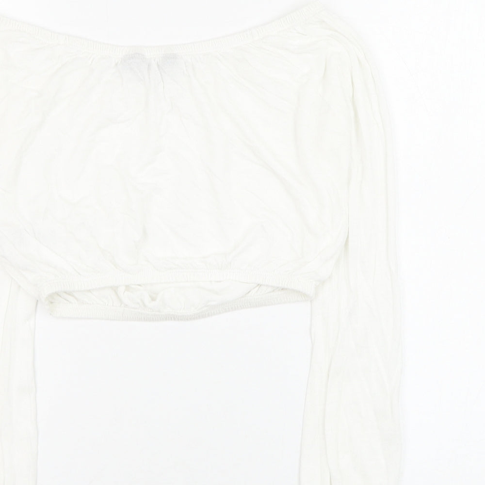 New Look Womens White Modal Cropped Blouse Size 8 Round Neck