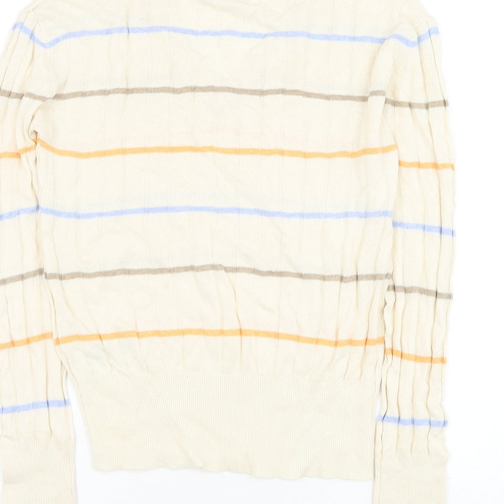 Marks & Spencer Womens Beige V-Neck Striped Viscose Pullover Jumper Size S