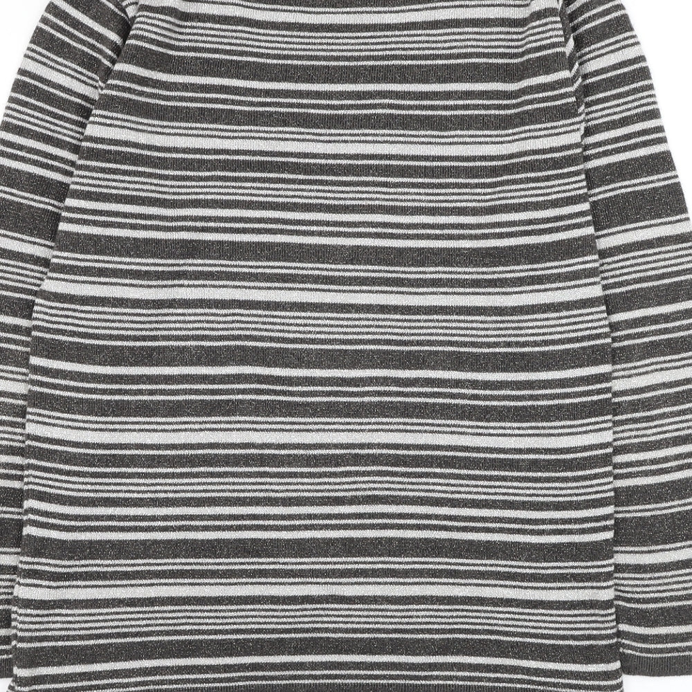 Berkertex Womens Silver Round Neck Striped Acrylic Pullover Jumper Size 10