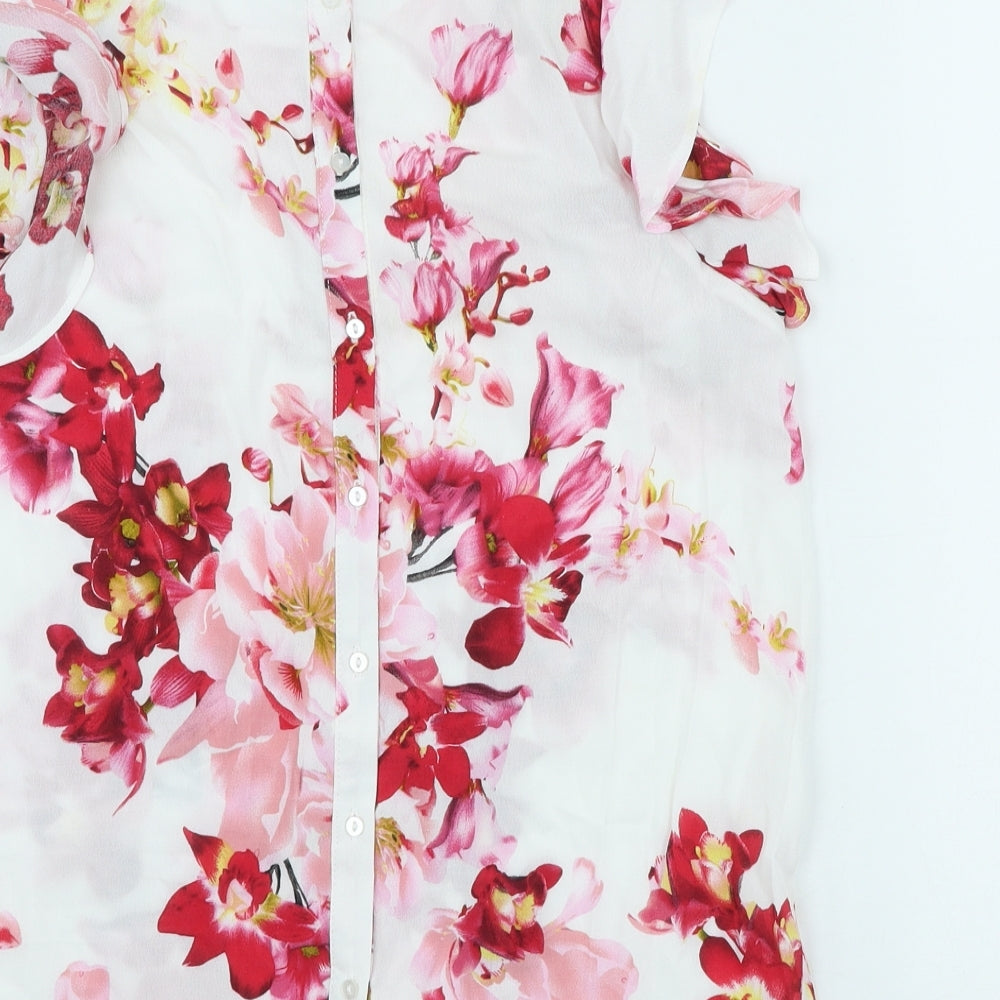Soyaconcept Womens White Floral Polyester Basic Blouse Size S Scoop Neck