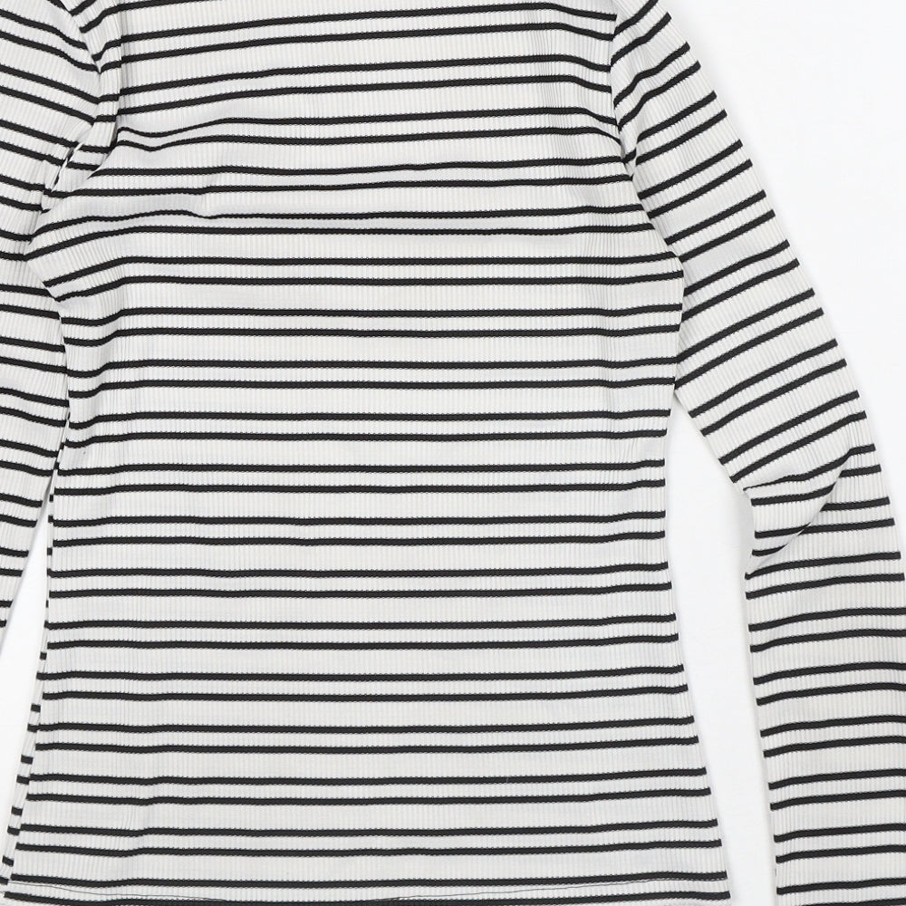 In the Style Womens White Striped Polyester Basic T-Shirt Size 6 Crew Neck