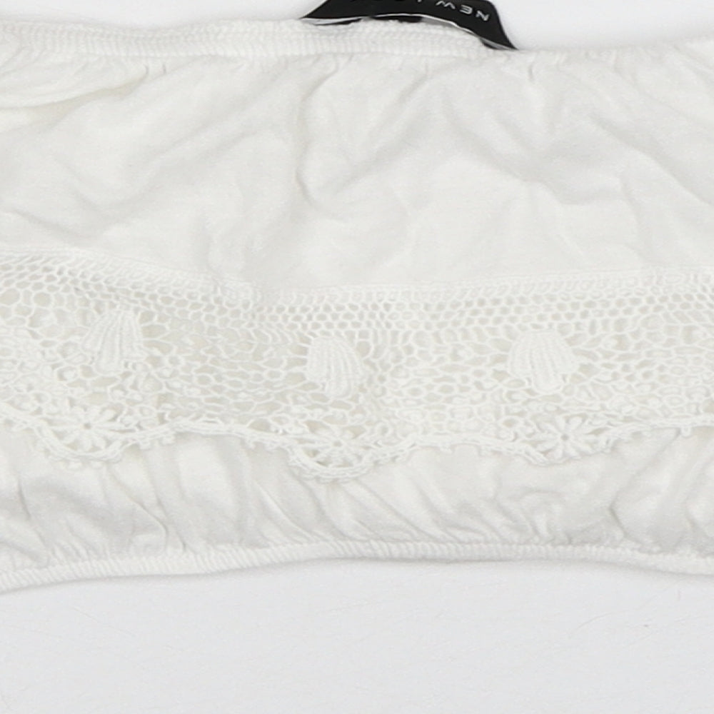 New Look Womens White Cotton Cropped Blouse Size 8 Off the Shoulder
