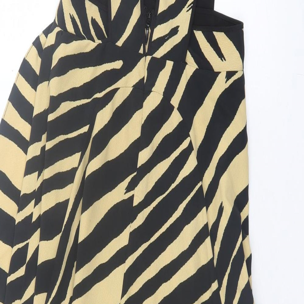 Topshop Womens Brown Animal Print Polyester A-Line Size 4 V-Neck Zip