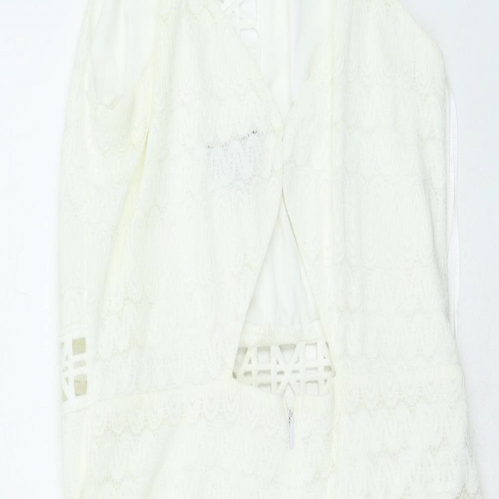 Topshop Womens Ivory Nylon Fit & Flare Size 10 Round Neck