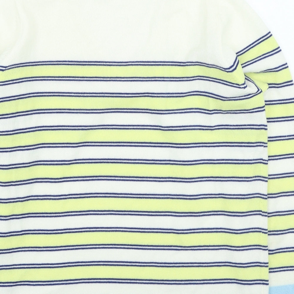 Marks & Spencer Womens Yellow V-Neck Striped Acrylic Pullover Jumper Size 14