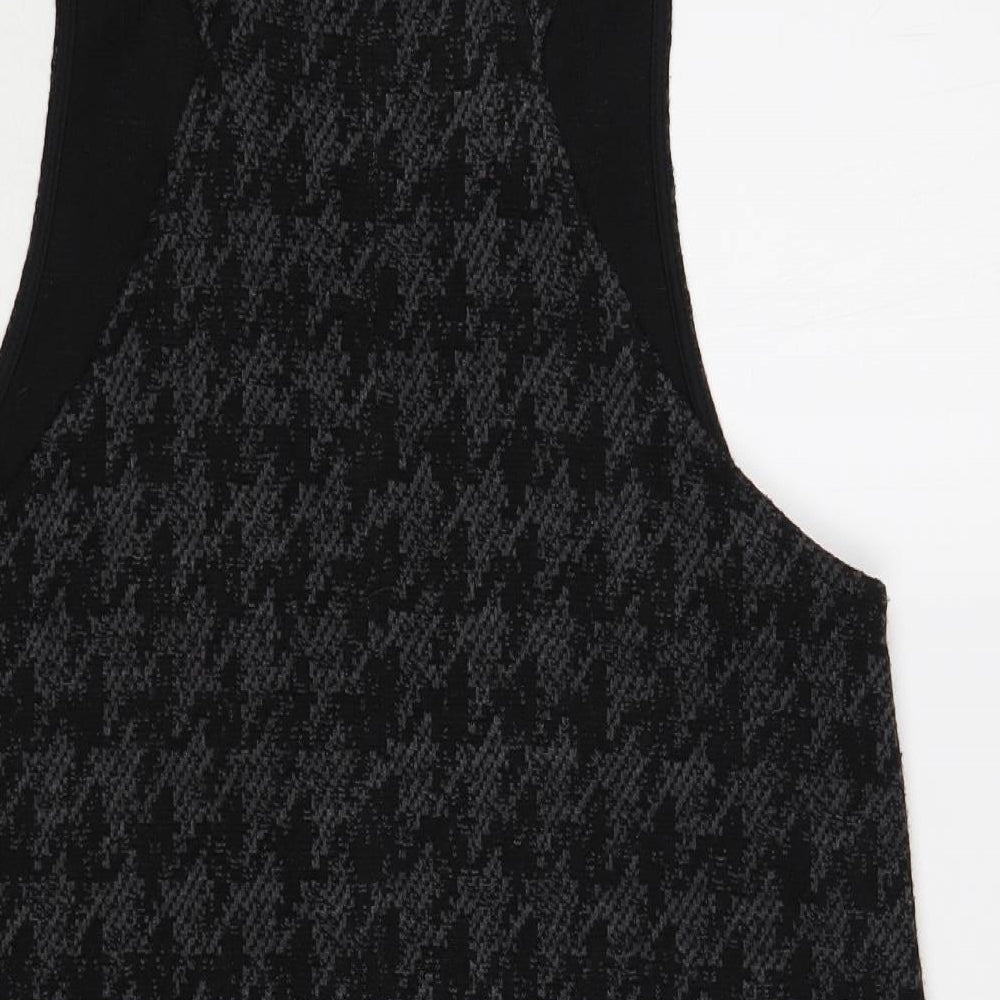 New Look Womens Grey Houndstooth Acrylic Pinafore/Dungaree Dress Size 4 Scoop Neck Pullover